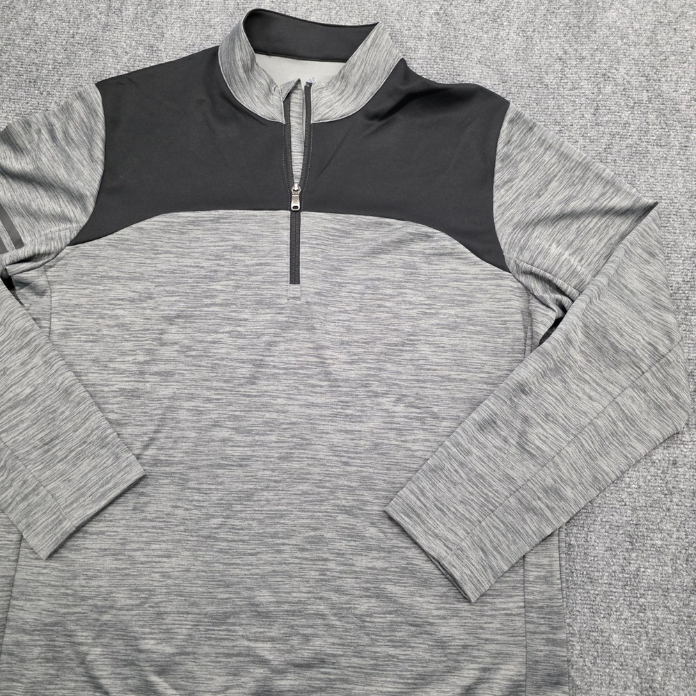 Adidas Mens Large Gray Black Space Dye Quarter Zip Pullover Long Sleeve Shirt